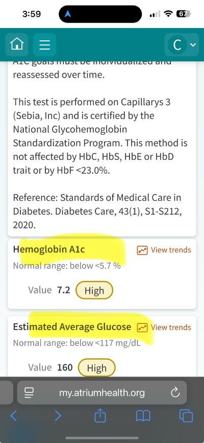 Atrium Health A1c 7.2%