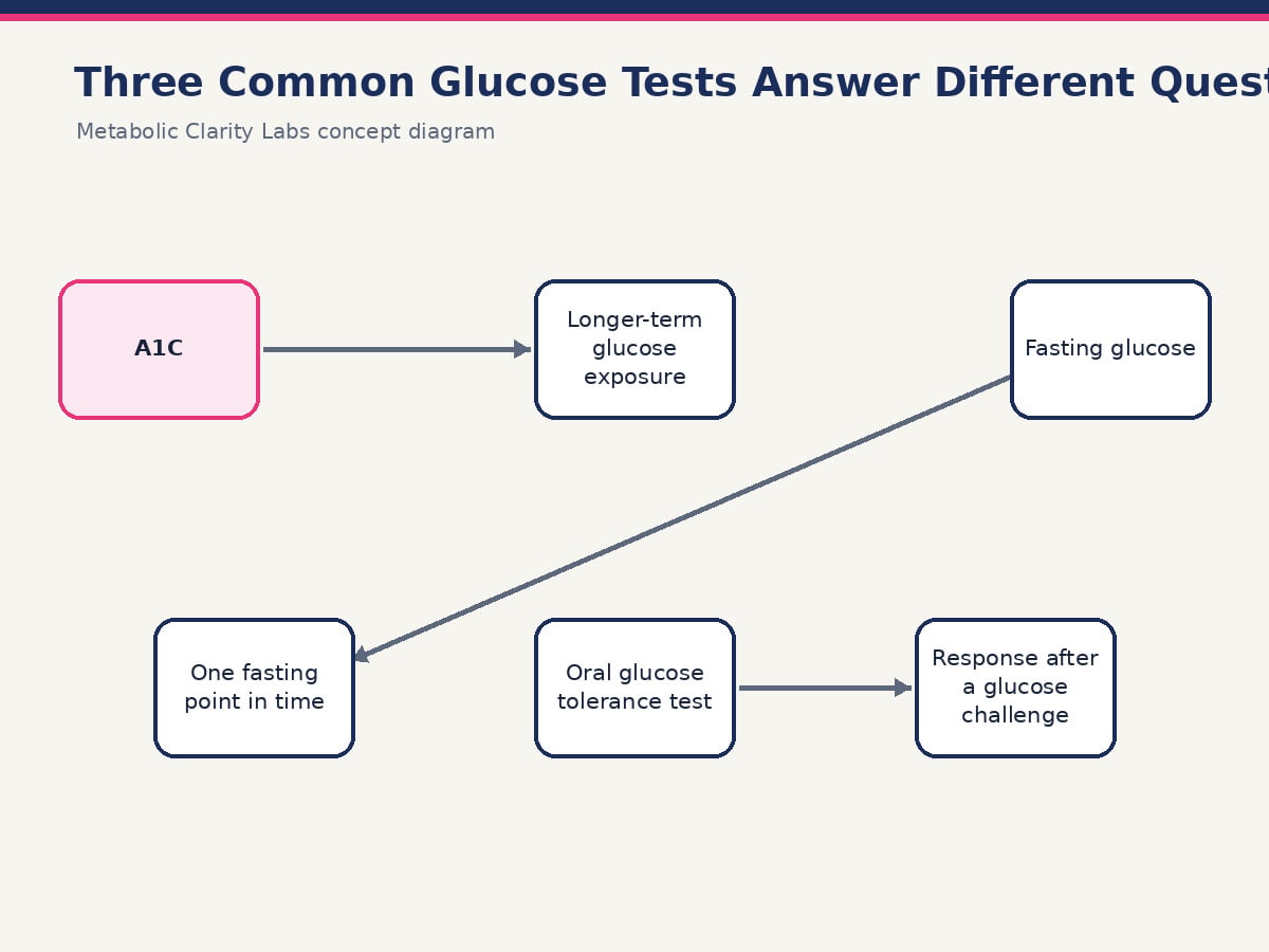 Diagram comparing A1C, fasting glucose, and OGTT testing